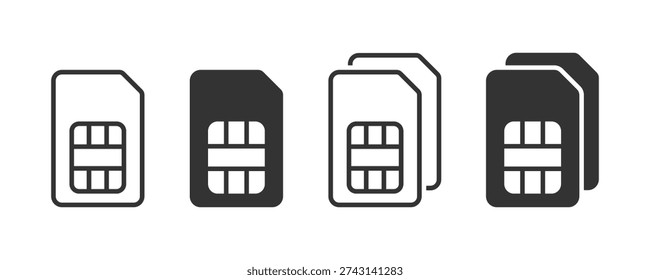 Conjunto de iconos de línea de Vector de tarjeta Sim. Símbolo de icono de tarjeta Sim. Icono móvil de tarjeta Sim. Ilustración vectorial
