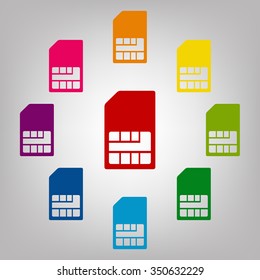 Sim card vector sign. Icons colorful set