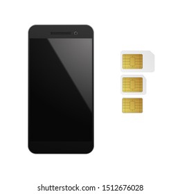 SIM cards with mobile phone. Vector illustration. Mobile networks and telecommunications.