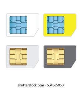 SIM cards for mobile phones isolated on white, Mobile and wireless communication technologies,Network chip electronic connection flat design illustration.