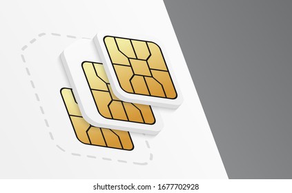Sim cards mockup for mobile phone. Realistic sim-card in different sizes.