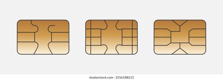 SIM chip card set. EMV chip illustration. Microchip for  Payment or credit card. Vector