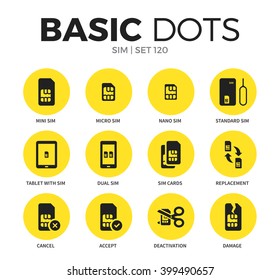 Sim flat icons set with mini sim, micro sim and dual sim isolated vector illustration