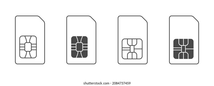 SIM icon signs. Line icons of sim cards. Simple icons of sim cards of mobile phones. Vector illustration