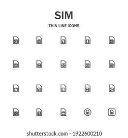 Conjunto de iconos de la línea SIM. Colección de signos modernos para diseño web y aplicación móvil. Pictogramas electrónicos. Icono negro sobre fondo blanco. Colección de logotipo de esquema de alta calidad
