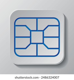 Sim simple icon vector. Flat design. Paper cut design. Cutted blue symbol with shadow. Gray badge button, gray background.ai