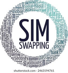 SIM Swapping word cloud conceptual design isolated on white background.