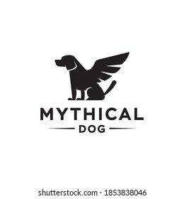 Simargl, dog with wings, angel dog logo design, mythical animal vector illustration