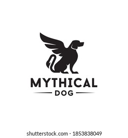 Simargl, dog with wings, angel dog logo design, mythical animal vector illustration