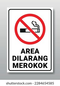 Simbol Area Dilarang Merokok, tanda larangan merokok. Vector printable sign. Text means: No smoking area