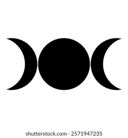 Simbol triple goddess religious sign moon phases wiccan icon black color vector illustration image flat style