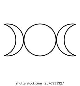 Simbol triple goddess religious sign moon phases wiccan contour outline line icon black color vector illustration image thin flat style