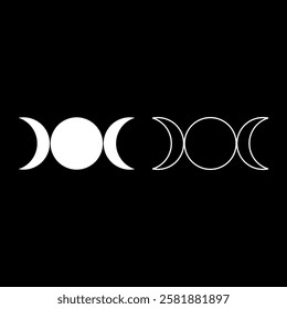 Simbol triple goddess religious sign moon phases wiccan set icon white color vector illustration image solid fill outline contour line thin flat style