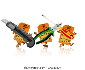 SIM-card in the form of little people are tools.