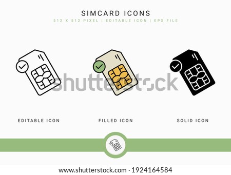 Simcard icons set vector illustration with solid icon line style. Phone chip concept. Editable stroke icon on isolated background for web design, user interface, and mobile application