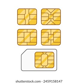 Simcards Graphic Set Featuring Various Styles Of Sim Cards In Yellow And Gold Tones, Including Micro, Mini And Nano