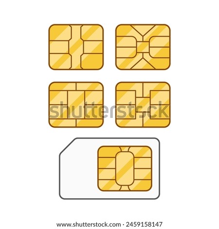 Simcards Graphic Set Featuring Various Styles Of Sim Cards In Yellow And Gold Tones, Including Micro, Mini And Nano