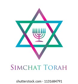 Simchat Torah. Jewish holiday. Judaism. Card. Poster. Menorah. Star of David. Trendy colors. Gradient mesh. Vector illustration