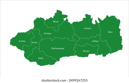 Simdega District Tehsil Karte, Simdega District, Jharkhand State, Republik Indien, Regierung von Jharkhand, indisches Territorium, Ostindien, Politik, Dorf, Tourismus