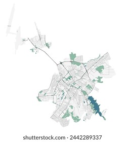 Simferopol vector map. Detailed map of Simferopol city administrative area. Cityscape panorama. Royalty free vector illustration. Outline map with buildings, water, forest. Tourist decorative map.