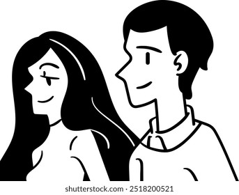 Similar design. Simple vector. A woman with long hair and a man with short hair. Cartoon.