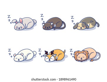 Similar flat style vector cat set sleeping on a white background.Adorable domestic animal on a white background