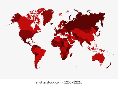 Similar political world map vector, isolated on white background. Flat Earth globe. Worldmap baclground. Template world map. Vector illustration.