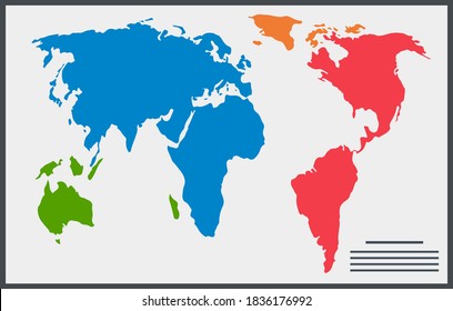 Similar World map isolated on white background. Multicolored worldmap vector template for website, design infographics. Flat Earth Graph World map illustration. Each continent in different color