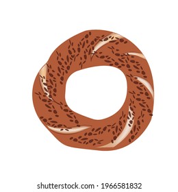 Simit. Turkish traditional bagel simit. Cartoon vector illustration. Turkish Sesame Bagel. 