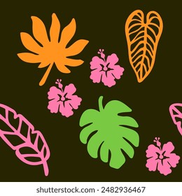 Simless Pattern Flower Plants Tropcal Vector Textile 