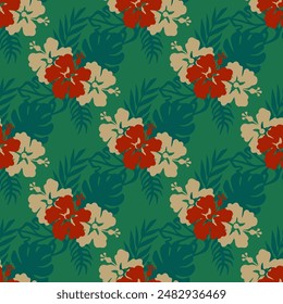 Simless Pattern Flower Plants Tropcal Vector Textile 