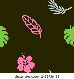 Simless Pattern Flower Plants Tropcal Vector Textile 