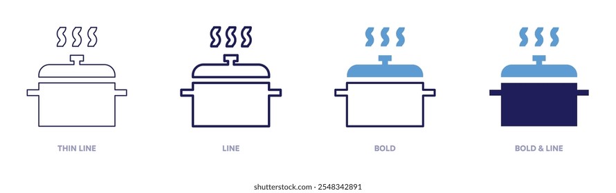 Simmering icon in 4 different styles. Thin Line, Line, Bold, and Bold Line. Duotone style. Editable stroke.