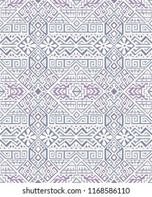 Simmetric seamless pattern in ethnic style. Tribal geometric ornament, perfect for textile design, site background, wrapping paper and other endless fill. Trendy boho tile.