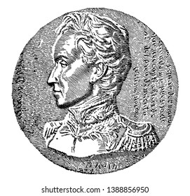 Simn Bolvar, 1783-1830, était un chef militaire et politique qui a joué un rôle de premier plan dans l'établissement du Venezuela, de la Bolivie, de la Colombie, de l'Equateur, du Pérou et du Panama, dessin vintage