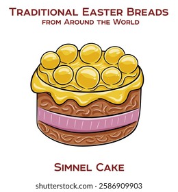 Simnel cake is a traditional British fruit cake topped with marzipan, typically enjoyed during Easter.