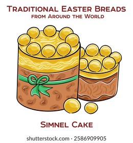 Simnel cake is a traditional British fruit cake topped with marzipan, typically enjoyed during Easter.