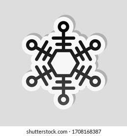 Simpe forma de copo de nieve, diseño de contorno. Estilo adhesivo con borde blanco y sombra simple sobre fondo gris