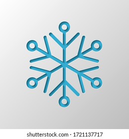Simpe shape of snowflake, outline design. Paper design. Cutted symbol with shadow