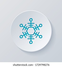 Forma impar de copo de nieve, diseño de contorno. Cortar círculo con capas grises y azules. Estilo de papel