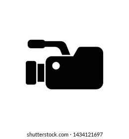 Simpel reporter and journalist camera icon. Video camera of journalist pictogram. Black silhouettes of cameraman equipment object isolated on white.- vector