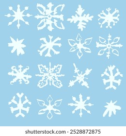 Simpel set snowflakes. Hand drawn, textured doodle, ink like