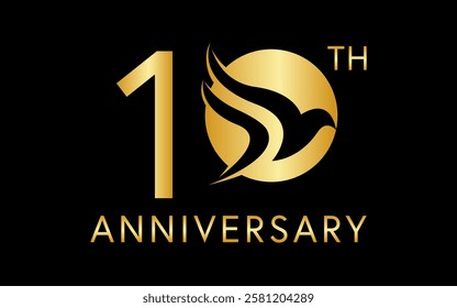 simple 10 anniversary with negative space bird image in the logo circle	
