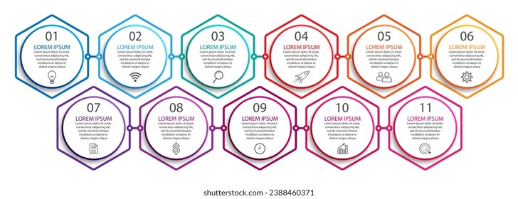 Simple 11 step infographic. color lines, symbols and text in one related unit, suitable for your business presentation