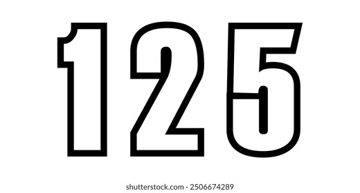 Simple 125 number vector, black and white concept, sticker racing design.