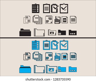 Simple 15 set of document filled icons such as document and list, cv, print, folder,  clipboard, case, bill, catalog