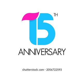 Logo simple del 15 aniversario. Diseño de cumpleaños con icono de cinta curvada. celebración de quince años