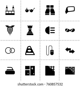 Simple 16 set of reflection filled icons such as back car light, hight beem light, car mirror, clean window, skycrapers cleaning, arrow, binoculars, plastering