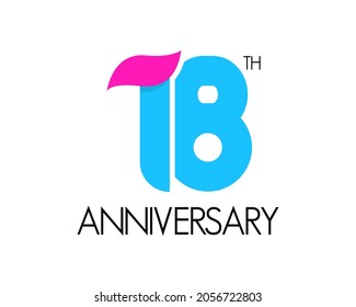 Simple 18th-anniversary logo. Birthday design with curved ribbon icon. eighteen year celebration