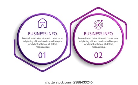 Simple 2 step infographic. color lines, symbols and text in one related unit, suitable for your business presentation
